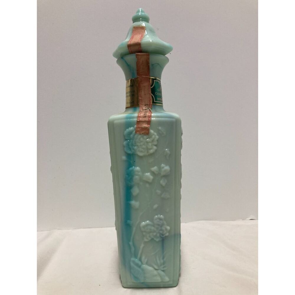 McGill Canadian Whiskey Green-Marbled Milk Glass Liquor Bottle Vintage Decanter